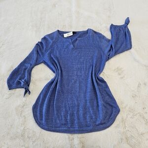 NWT Bright Blue Knit Top Cute Bow Tie Sleeves Womens Blue With Bow Church